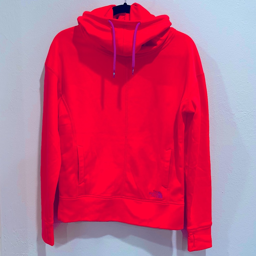 North Face Neon Pink pullover with long hoodie